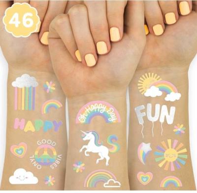 China Fashion 46 Pcs Glitter Styles Rainbow Temporary Tattoos Glitter Styles Unicorn Birthday Party Supplies for sale