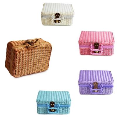 China Sustainable Wholesale Handmade Woven Plastic Rattan Storage Basket Picnic Basket Travel Suitcase for sale