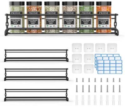 China NO 4 Tier Hanging Stainless Steel Spice Racks Wall Mounted With Adhesive Stickers And Screws for sale