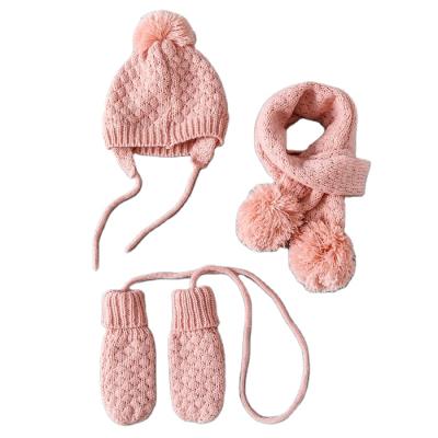 China Warm Up For Kids To Stay Warm Pink 3-Pieces Winter Hat Scarf Mittens Set for sale