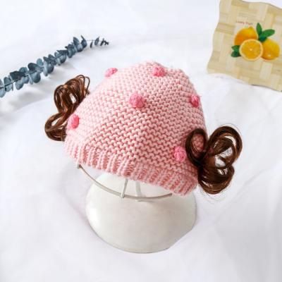 China COMMON goods in common baby wig cap children knit strawberry baby hat with newborn wig cap for sale