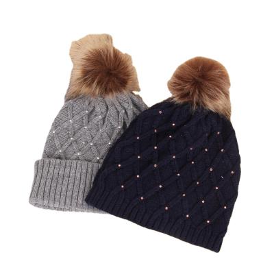 China Classic winter pom stripes hat ladies hat sport set thick acrylic pom hat for girls with shiny sequins made in china for sale