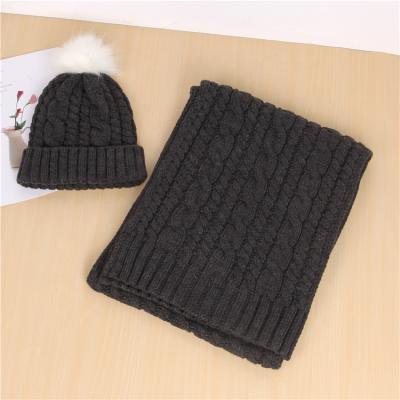 China Hot Korean version wholesale ladies winter thick hats and scarf set bobble hats and scarves set logo for sale