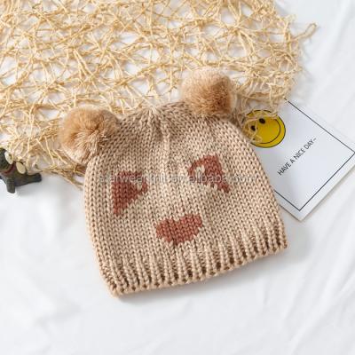 China COMMON Free Sample Soft Bear Shaped Animal Knitted Hat For Newborn Baby Lovely Bear Beanie for sale