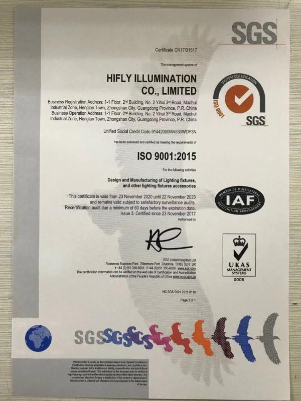 ISO9001 - Zhongshan Force Lighting Factory