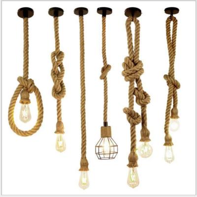 China Modern Retro Hemp Rope Vintage LED Bulb Pendant Lamp Attic Light Industrial Home For Decor HangLamp for sale