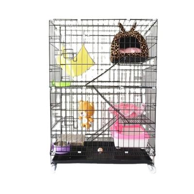 China Portable Pet Stored Villa Iron 3 Tier Travel Metal Wire Cat Cage for sale