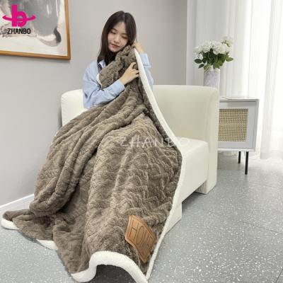 China Factory Supply Jacquard Sherpa Plush Fleece Throw Blanket Gray And White Folded Direct Blanket Bed Sherpa Blanket for sale