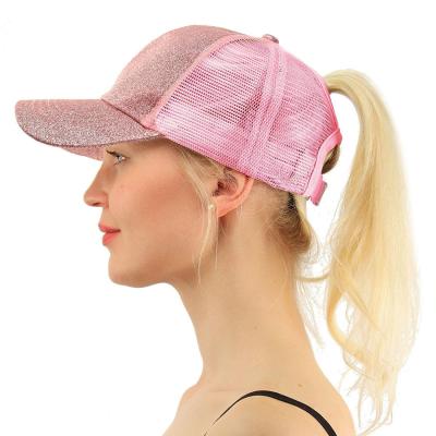 China JOINT Baseball Cap Women's Mesh Visor Girls Ponytail Glitter Wholesale Dad Hats for sale