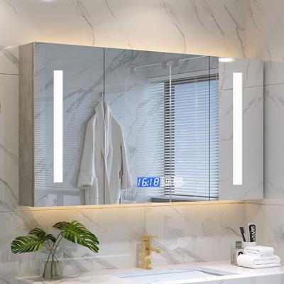 China Modern environmental protection K221A designer wall mount installation bathroom vanity mirror cabinet with LED function for sale