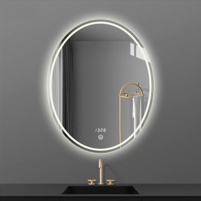 China K202 Popular Magnifying Touch Screen Wall Hung Led Oval Bath Vanity Mirror for sale