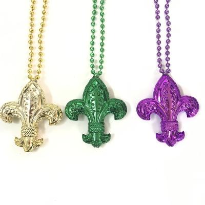 China Party Supplies Mardi Gras Golden Purple Green Lily Bead Pendant Necklace for sale