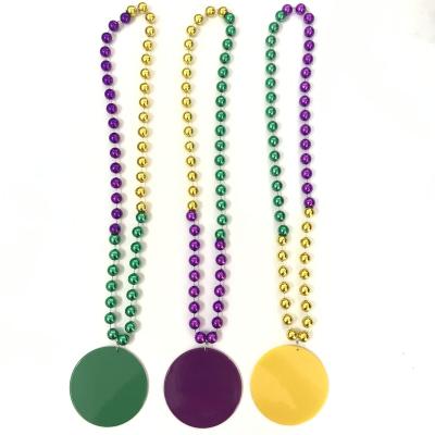 China Party Supplies wholesale custon 14mm Mardi Gras bead necklace with 3.5 inch medallion for sale