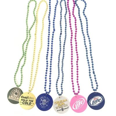 China Party Supplies Wholesale Custom Logo Printed Medallion Mardi Gras Plastic Bead Necklace for sale