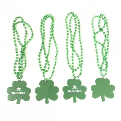 China Party Supplies Necklace St. Patrick's Day Hot Sale Shamrock Medallion Irish Festival Green Bead Necklaces for sale