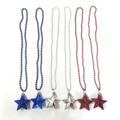 China Party Supplies New 4th of July Patriotic Accessories Beaded National Day WORD Necklace and Plastic Charm Pendant for sale