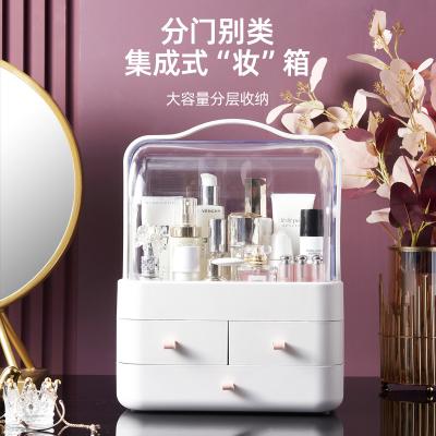 China Cheap Stocked Plastic Vanity Countertop Storage Box Makeup Organizer with 3 Drawers for Cosmetics Brushes Nail Lipstick and Jewelry for sale