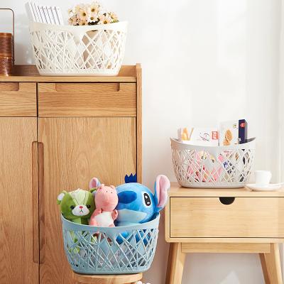 China Gift 517 Household Storage Basket Viable Customizable Desktop Foldable Household Plastic Hollow Storage Shelf for sale