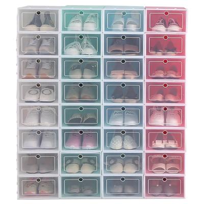 China Household Plastic Thickened Moisture-Proof Drawer Fin Shoe Box Contemporary Transparent Shoe Cabinet Storage 6PCS Shoe Box for sale