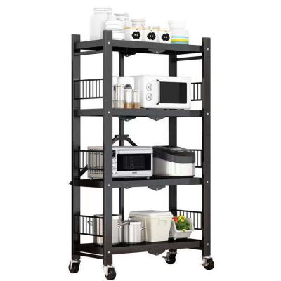 China Viable No Assembly Needed 4 Tier Shelves Storage Racks Foldable Storage Shelves Wide Folding Metal Shelf Caster Wheels For Home Office for sale