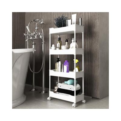 China Multifunctional Mobile Storage Rack Cart 4 Tier Viable Storage Organizer with Wheels for Kitchen Office Bathroom for sale