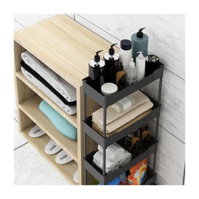 China Kitchen Viable Movable Wheel Gap Slot Shelf Living Room Storage Cart Finishing Portable Bathroom Storage Rack for sale