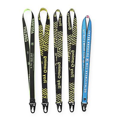 China Silk Woven Embroidery Logo Braided Embossed Polyester Jacquard Strap Lanyard with Karabiner for sale