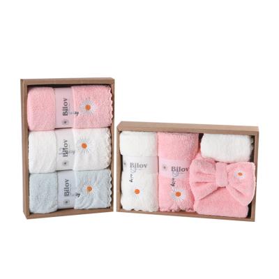 China Wholesale Price Fleece Towel Set Pink Scarves Child Safe Coral Towel Set Place In Gift Box for sale