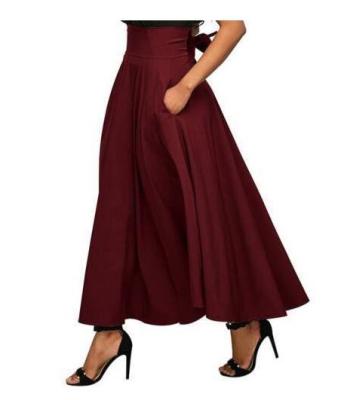 China High Waist Viable Pocket Skirts Womens Spring Side Slit Fashion Long Pleated Skirt With Belt Ladies Saia Longa Casual Gray E8601 for sale