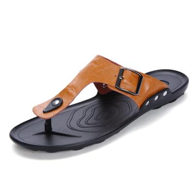 China Cheap Fashion Trend Popular Hot Sale Real Leather+pu Outdoor Mens Sandals Soft Flip Flops Custom Made for sale