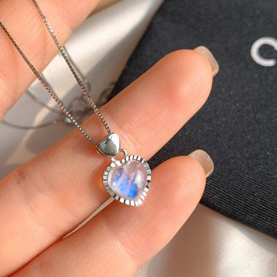 China JoyEver Natural Stone Pendant Necklace Heart Shape Moonstone Sterling Silver Tasty Necklace Lead Free 925 Sterling Silver Nickel Free for sale