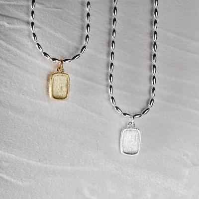 China JoyEver Lead Free Nickel Free 925 Sterling Silver Oval Chain Beaded Necklace With Rectangle Fashion Jewelry Pendant Necklaces for sale