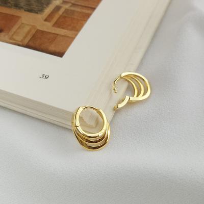 China JoyEver FASHIONABLE fine jewelry 925 sterling silver 18k gold plated triple band huggie circle earring for sale