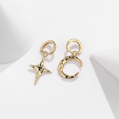 China JoyEver FASHIONABLE Asymmetric Earrings Moon And Star Gold Plated Dangle Huggie Earrings for sale