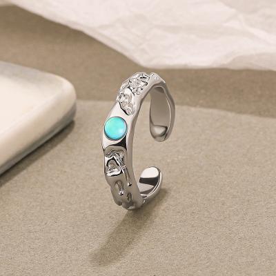 China JoyEver FASHIONABLE Minimalist S925 Sterling Silver Moonstone Irregular Simple Opening Rings For Women for sale