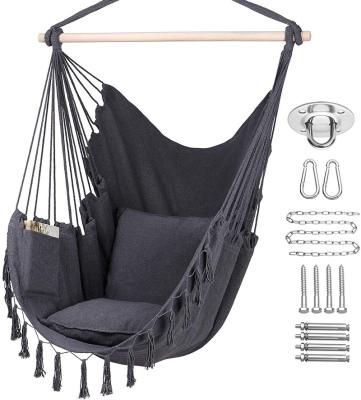 China Modern Tassels Swinging Outdoor Macrame Hammock Camping Swing Rocking Hanging Chair Folding With Stand for sale