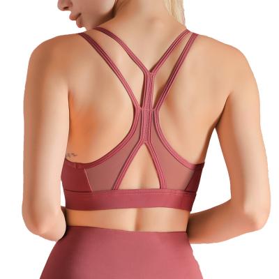 China Breathable Female Yoga Wear Spaghetti Strap Sports Bra Wire Free Breathable Yoga Bra Fitness Women Plain Nylon Sports Bra Yoga Tops for sale