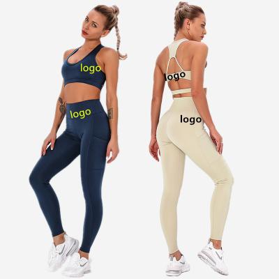 China Breathable In Running Women Fitness Women Yoga Set Sporty Gym 2 Piece Bra And Active Wear Legging Sets Ribbed Yoga Set Ladies for sale