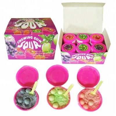 China Halal Brand Sour Glucose Lari Powder Fruit Bubble Gum Sour Chewing Gum for sale