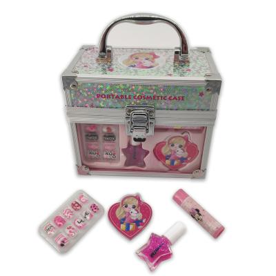 China Sunscreen Kids Makeup Kit For Girls Kids Makeup Bag With Lip Balm Nail Polish In Iron Box for sale