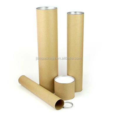 China Kraft Paper Metal Lid Cardboard Mailing Tube Paper Poster Wine Biodegradable Custom Cardboard Tube for sale