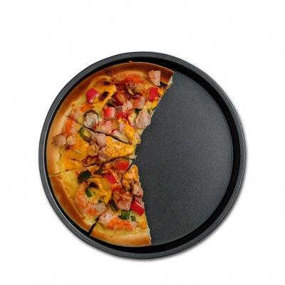 China Viable Wholesale Bakeware Black Round Thickened Carbon Steel Non-stick Deep Dish Metal Baking Pan Tray Pizza Pan for sale