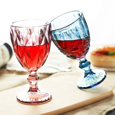 China Can Be Wholesale Customized Hot Sale 240ml 8oz Vintage Wine Glass Pattern Colored Multipurpose Wedding Pressed Tumbler For Party Hotel Restaurant for sale