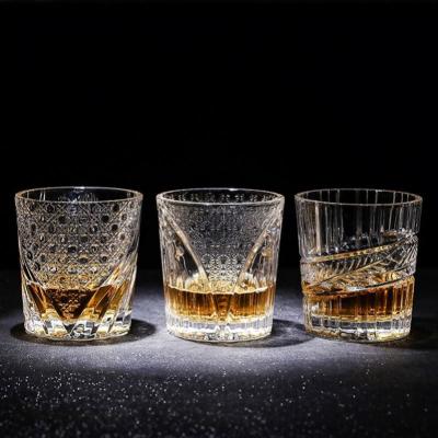 China Creative Lead Free Etched High Quality Cheap Wholesale Modern Crystal Whiskey Glasses Drinking Water Cup Whiskey Cut Glass for sale