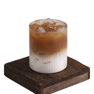 China Wholesale Custom Modern High Borosilicate 300ML Grain Glass Mug Modern Vertical Coffee Cup For Green Tea Stripes Whiskey Cocktail Glasses for sale