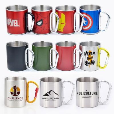 China Wholesale Sublimation Custom Logo 200ml 300ml Metal Double Wall Viable Vacuum 201 304 Stainless Steel Carabiner Climbing Cup Travel Mug for sale