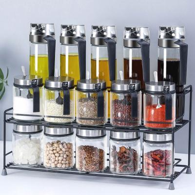 China Sustainable Herb and Spice Tools Spice Jar Set 15pcs Seasonings Containers and Condiments Set Oil Bottle Container Set with Display Rack for sale