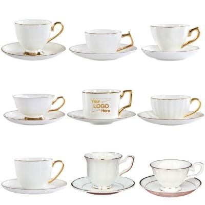 China Viable Wholesale Customizable Sublimation Coated Best Selling Bone China Ceramic Cup & Saucer With Gold Rim for sale