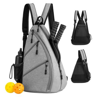 China Custom Adjustable Polyester Pickleball Sling Bag For Men Women Tennis Pickleball PU Leather Paddle Carry Bag for sale