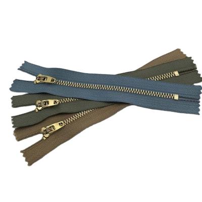 China Auto Lock Hot Sale Semi-lock End Metal Zipper 4# Narrow Jeans Zipper Brass Metal Zippers for sale